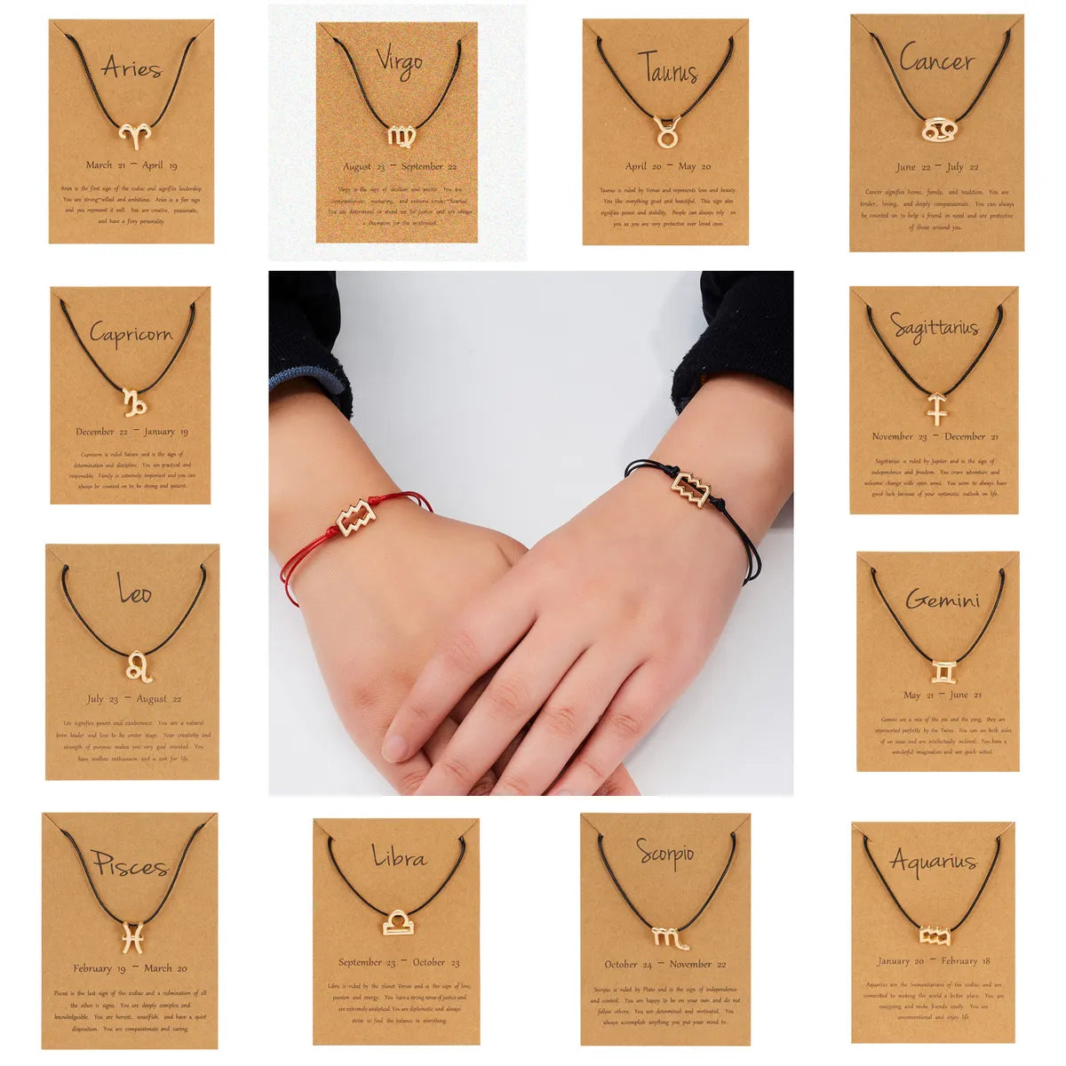 women's bracelets with two-tone metal -New Twelve Constellation Red Black Rope Bracelet Wholesale