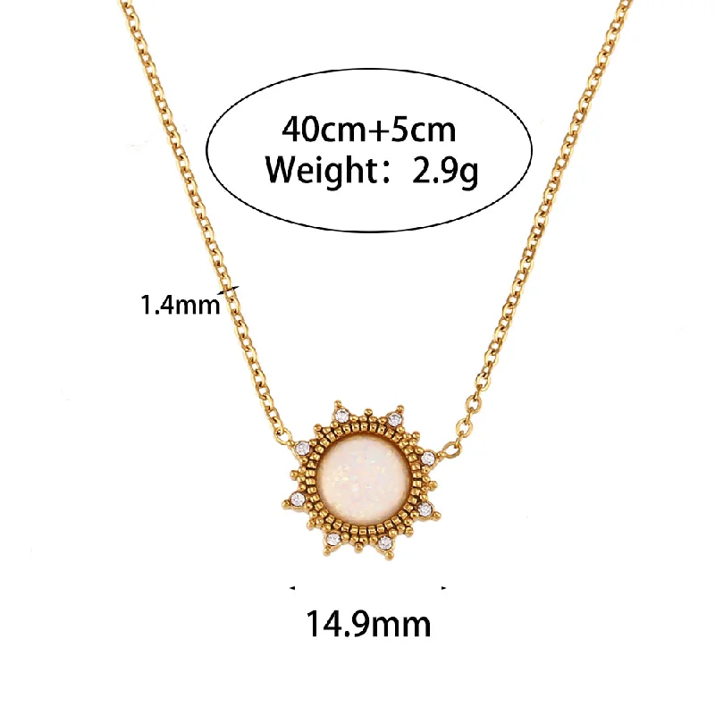 Round Sun Opal Necklace-Golden White