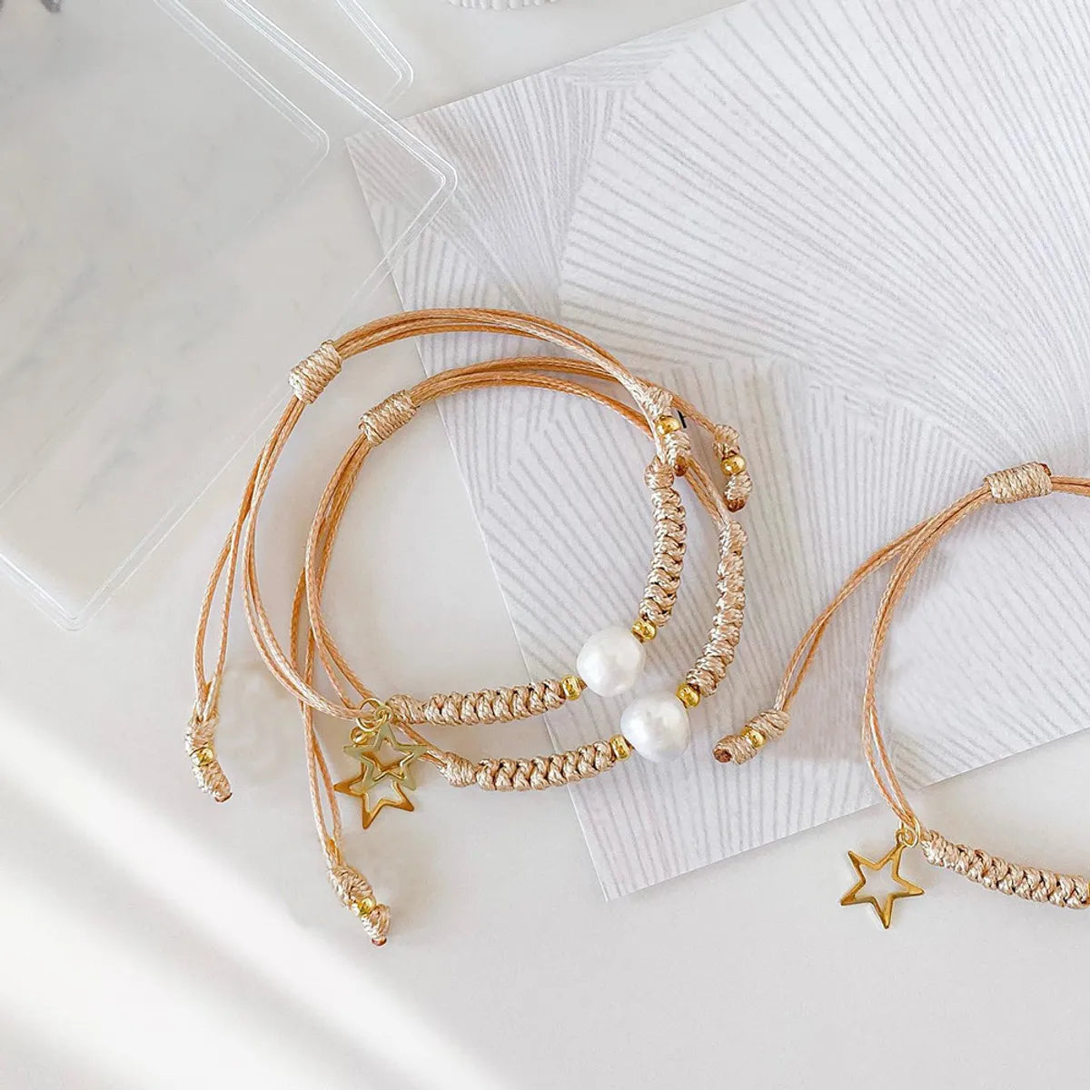 women's bracelets with intricate details -Ig Style Bohemian Star Freshwater Pearl Wax Rope Plating 18k Gold Plated Women'S Bracelets