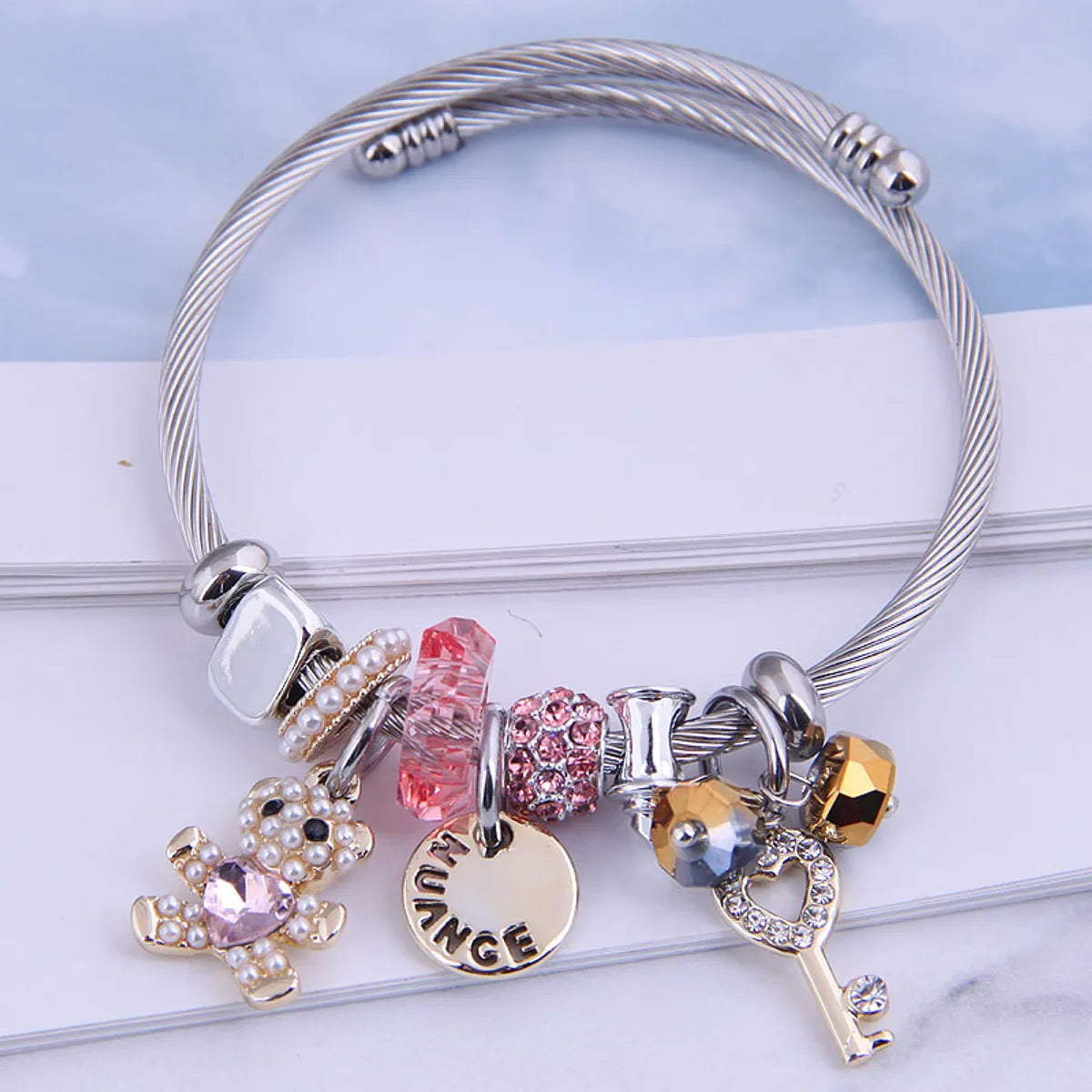 women's bracelets with luxury diamonds -Fashion Metal Bear Disc Bracelet