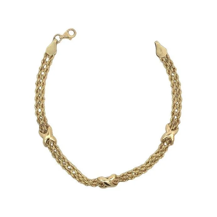 women's bracelets with elegant finish -Estate 10K Gold Hollow Double Rope X Station Bracelet