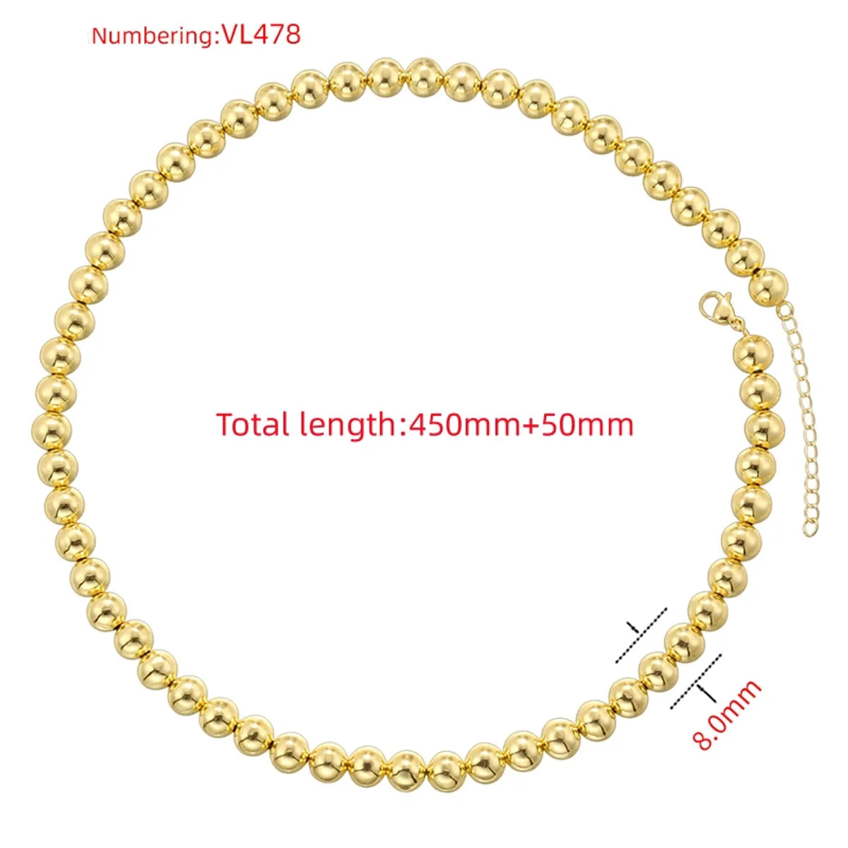 Vl478 Gold 8mm round Beads Necklace