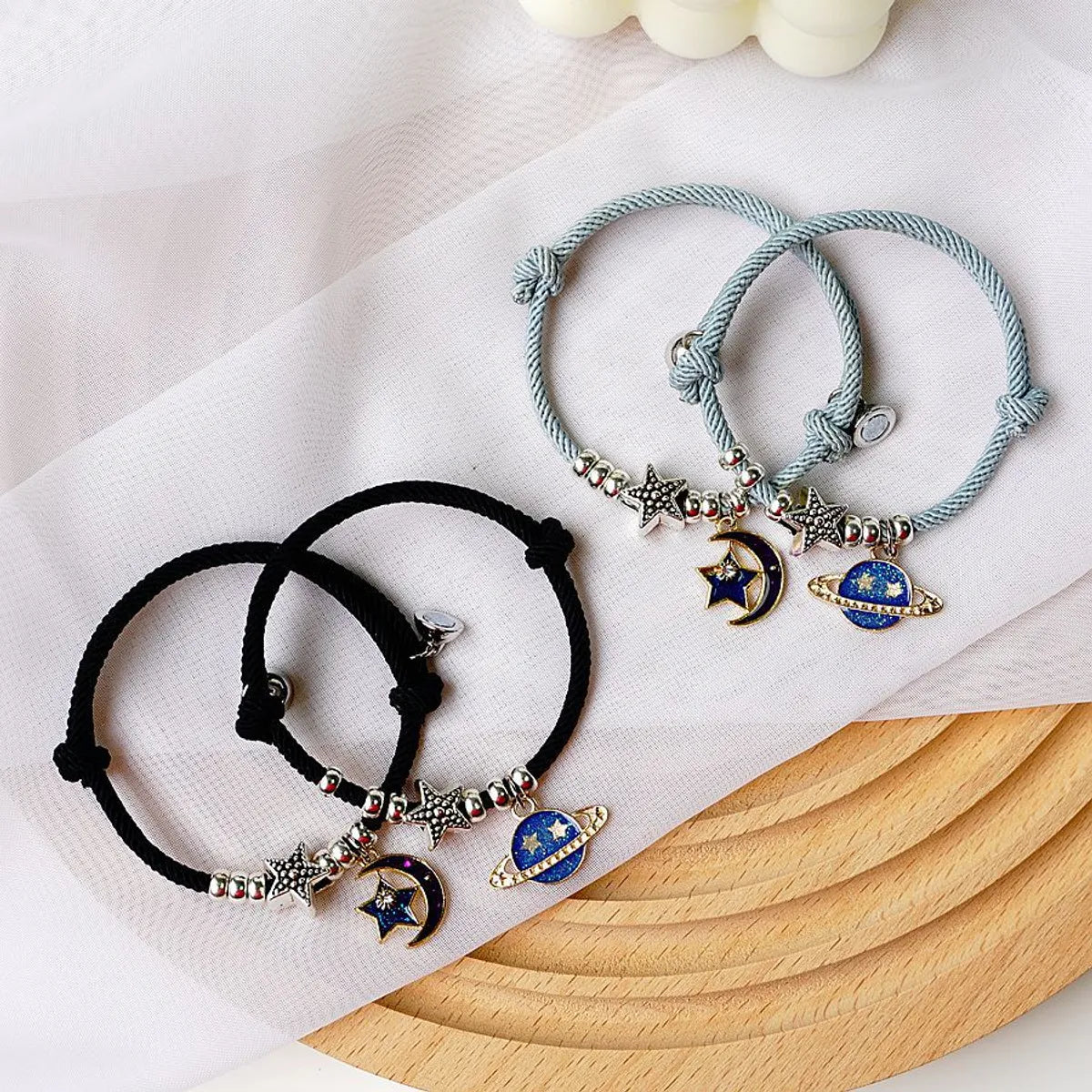 women's bracelets with adjustable fit -1 Pair Fashion Star Moon Alloy Rope Enamel Unisex Bracelets