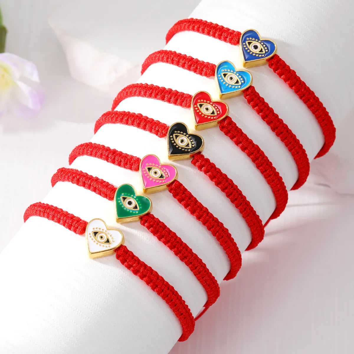 women's bracelets with charm bracelet design -1 Piece Casual Devil'S Eye Heart Shape Alloy Rope Knitting Enamel Women'S Bracelets