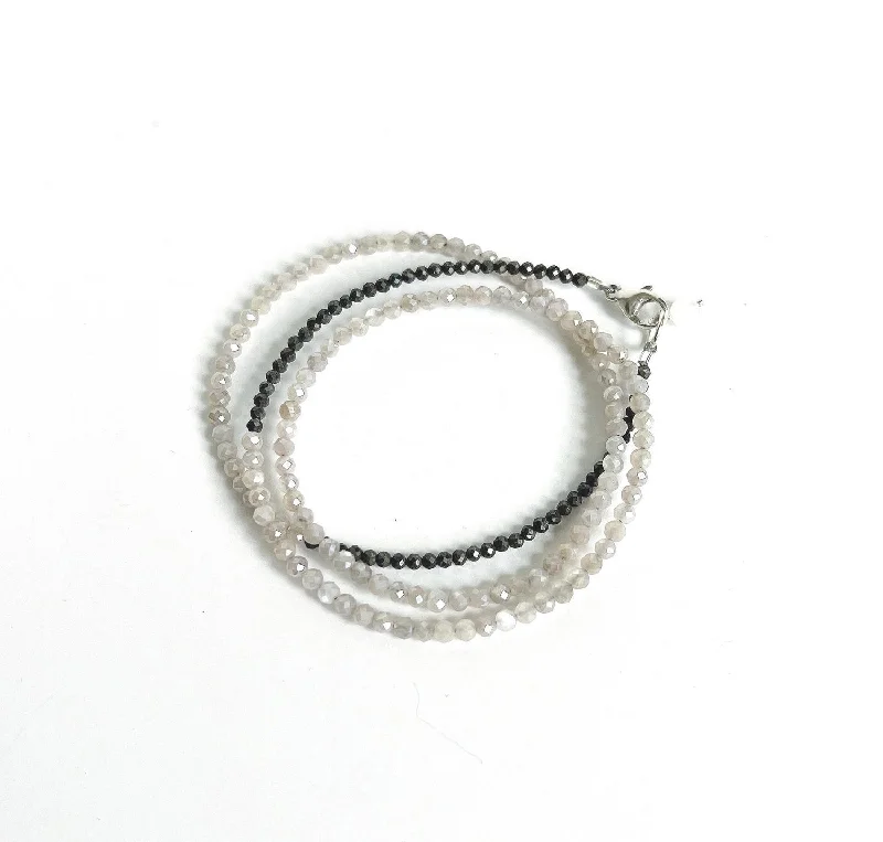 women's bracelets with diamond bangle -ANN LIGHTFOOT - TRIPLE FACETED MOONSTONE AND PYRITE WRAP BRACELET