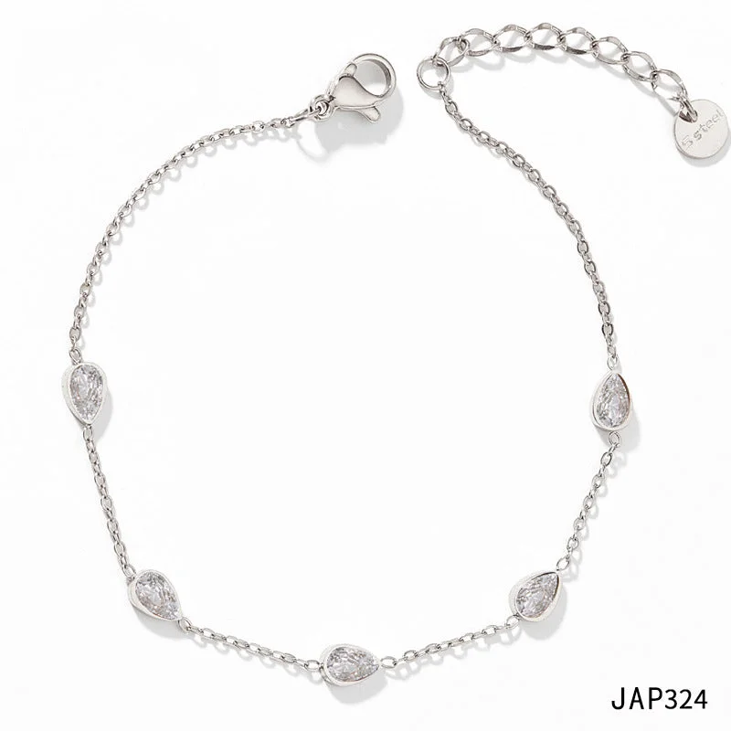 Jap324 Anklet Silver White Zirconium