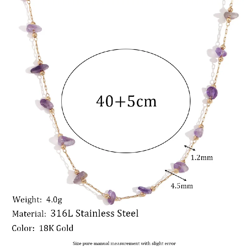 Natural Gravel Handmade Chain Necklace 40 5-Gold-Amethyst