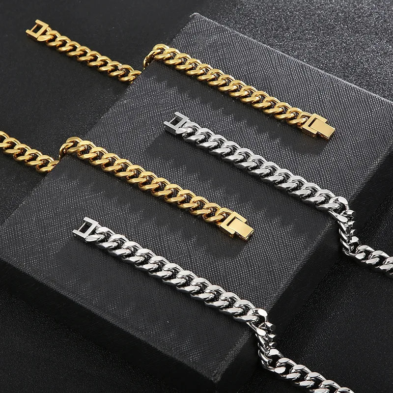 women's bracelets with clasp design -Rock Streetwear Geometric Titanium Steel 18K Gold Plated Men'S Bracelets Necklace