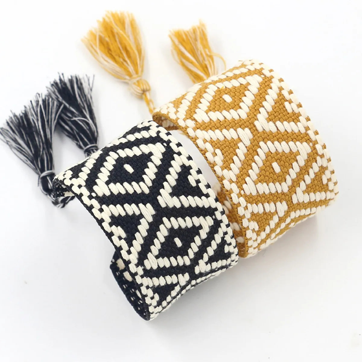 women's bracelets with oval shape -Retro Plaid Polyester Jacquard Tassel Unisex Bracelets