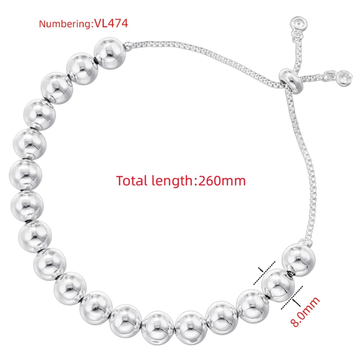 Vl474 White Gold Color 8mm Pull Bracelet