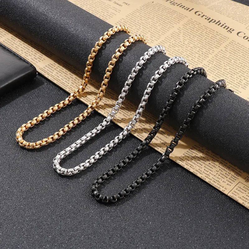 women's bracelets with two-tone metal -Hip-Hop Punk Geometric Titanium Steel Metal Chain 18K Gold Plated Men'S Bracelets Necklace