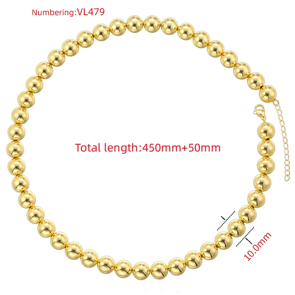 Vl479 Gold 10mm round Beads Necklace