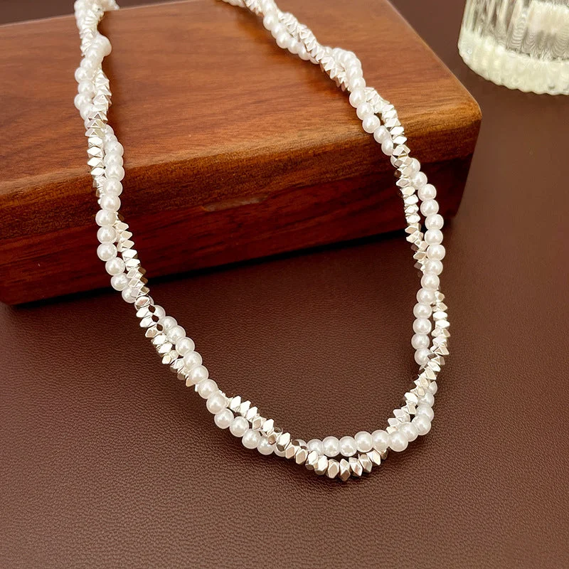 Baroque Pearl Broken Silver Winding Double-Layer Necklace Silver