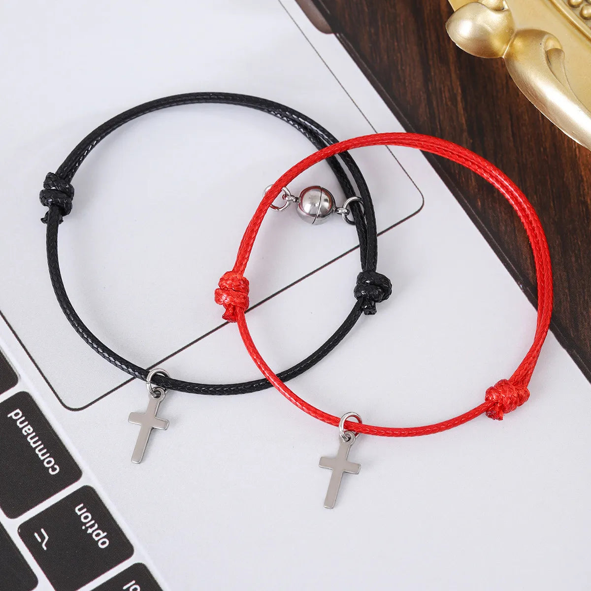 women's bracelets with heart-shaped charms -Simple Style Solid Color Pu Leather Braid Couple Bracelets